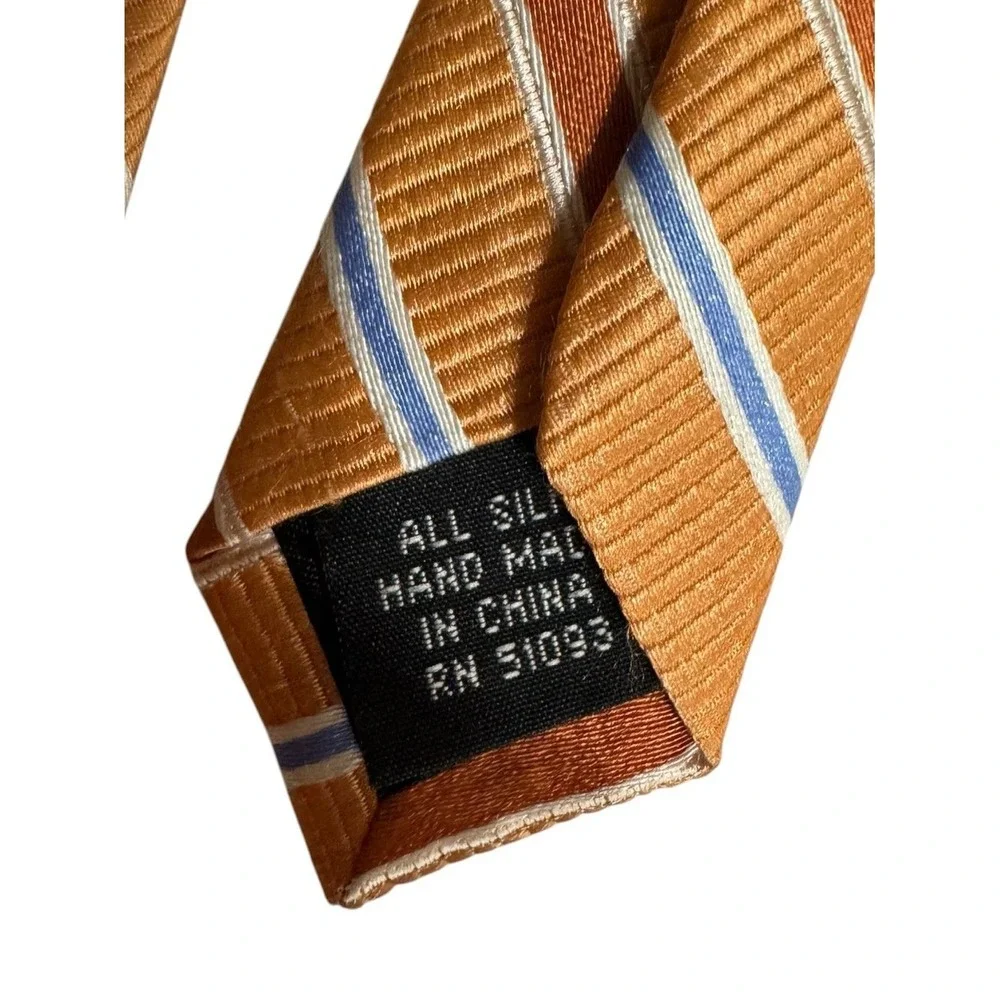 Mens Silk Striped Neck Tie Luxe Old Money Quiet Luxury Preppy Orange Wedding